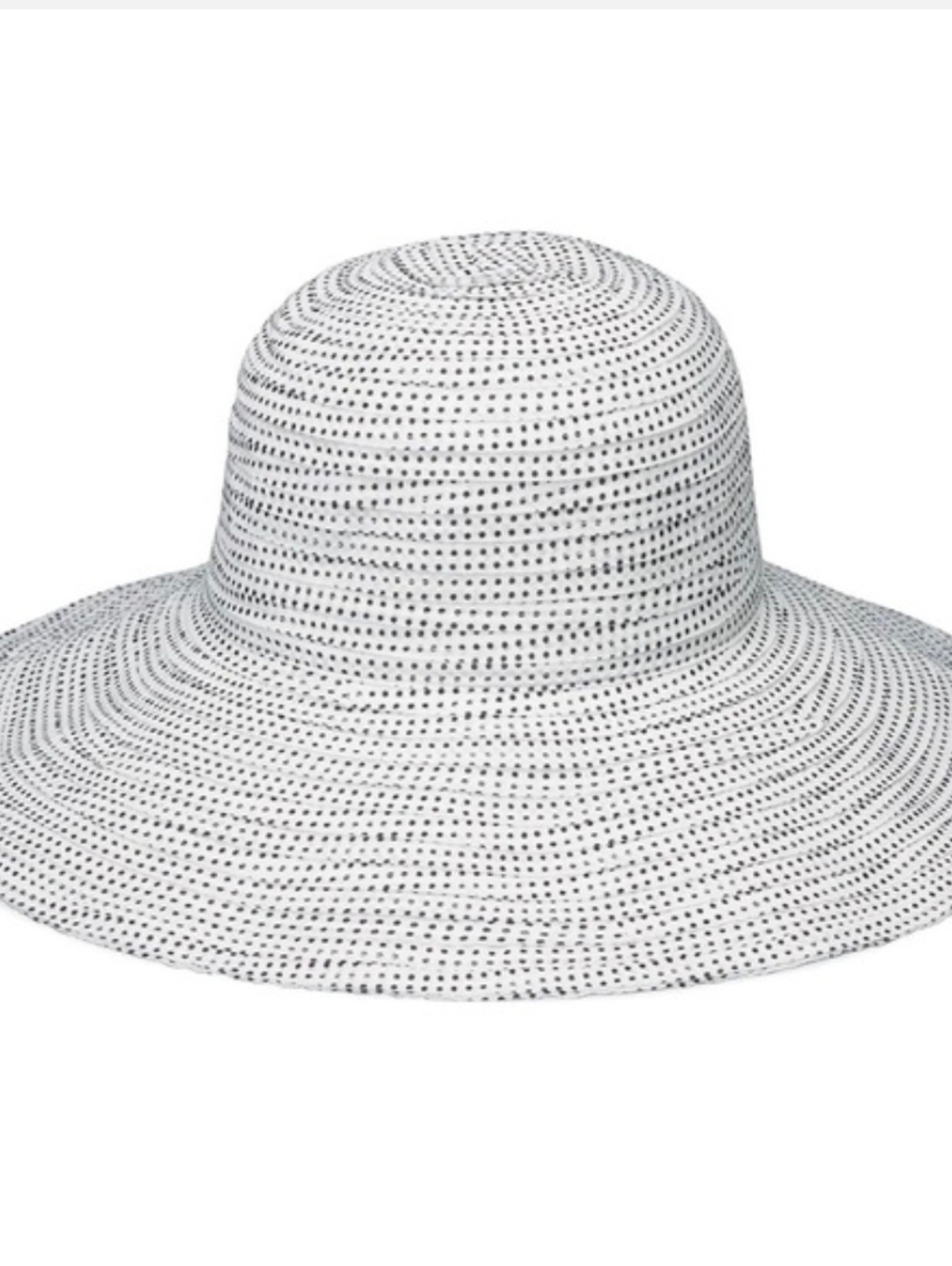 Wallaroo hat company scrunchie sun hat white black polka dots wide brim
